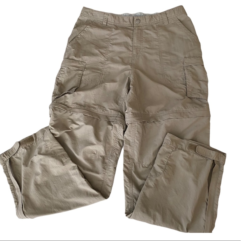 Women's REI Convertible Cargo Tan Pants Shorts Adjustable Waist Size 12